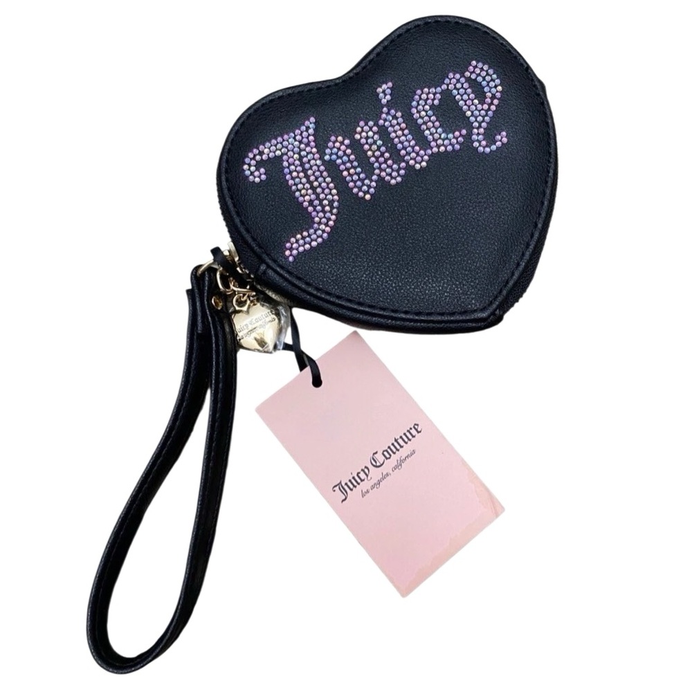 Juicy Couture Black Heart Rhinestone Wristlet Coin Purse NWT